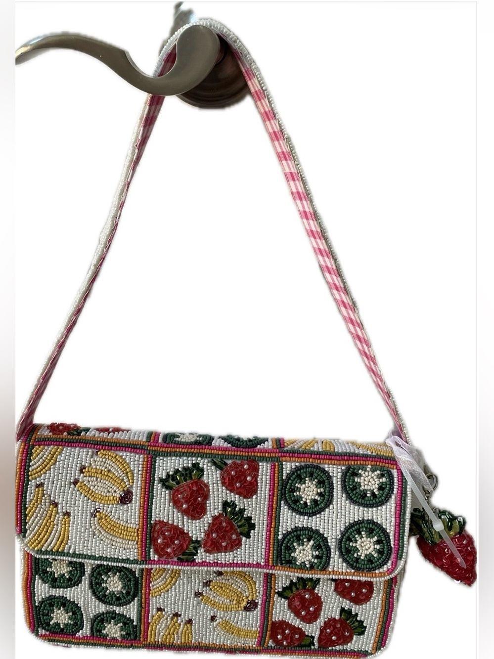 Viral Fruit Market Beaded Shoulder Bag Strawberry Banana Jalapeño India Handmade